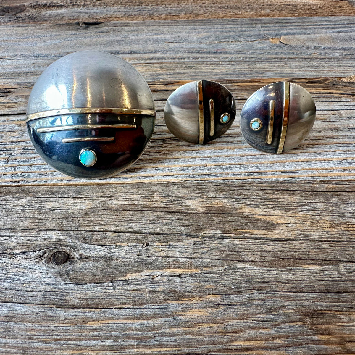 Silver, gold and opal brooch and earrings