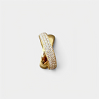A yellow gold and diamond cross-over ring